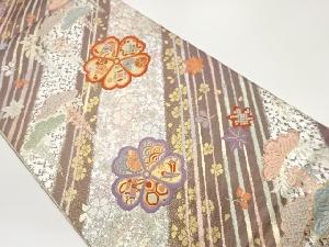 斜め縞に松・藤・桜模様織出し袋帯